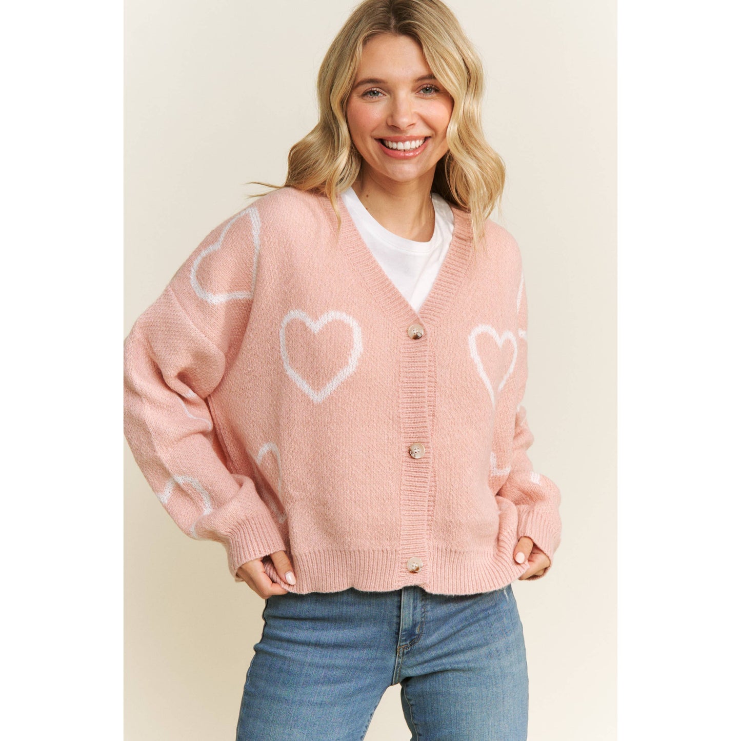 Taupe Heart Pattern Cardigan