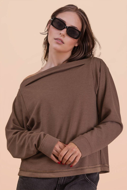 Mocha Side Shoulder Boat Neck Top