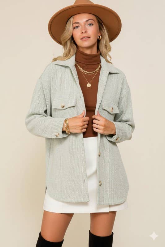 Long Sleeve Button Down Brushed Waffle Shacket
