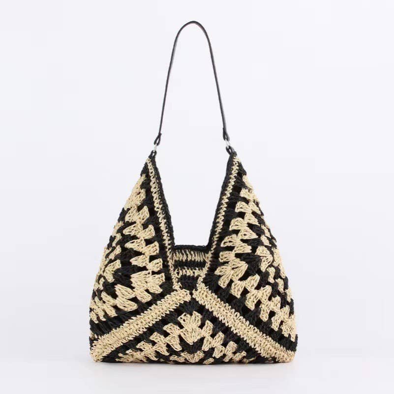 Black Crochet Weaved Boho Handbag