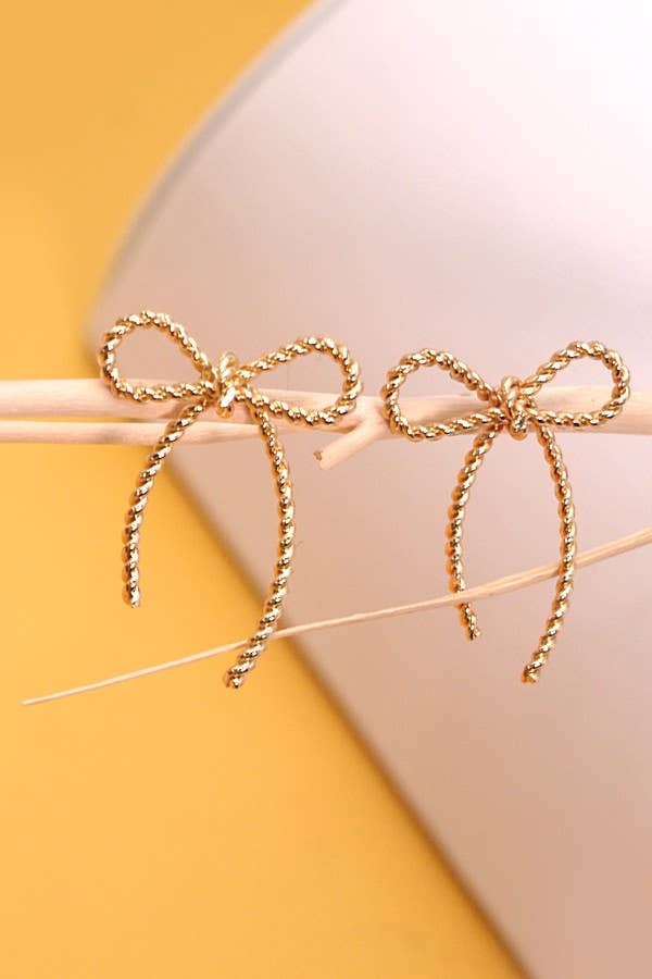 Gold Rope Design Bow Stud Earrings