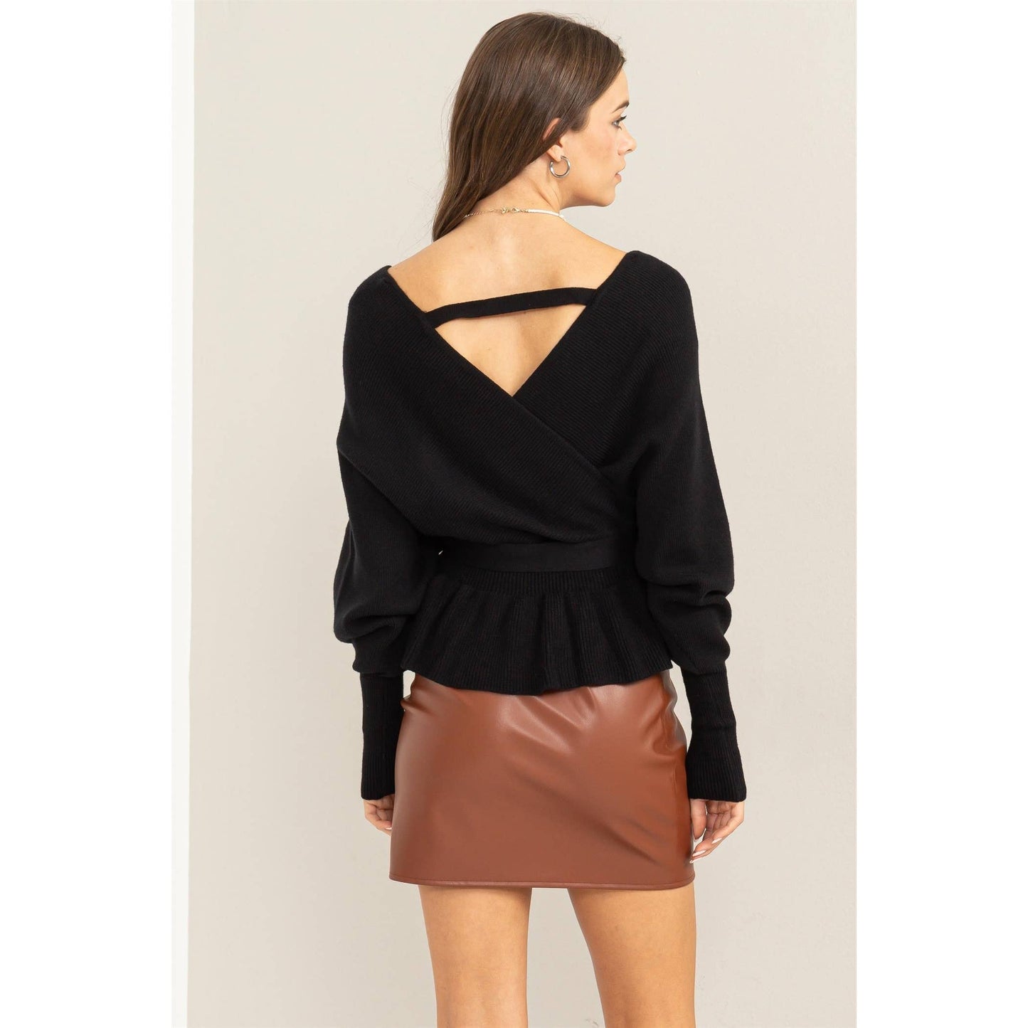 Rylee Black Tie-Belt Peplum Top