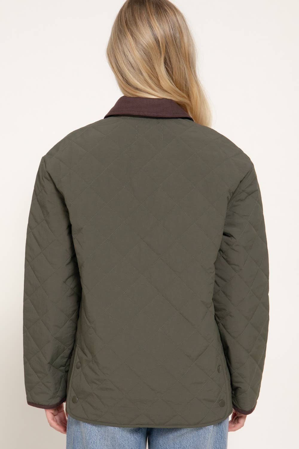 Olive Lapel Collar Quilted Puffer Jacket
