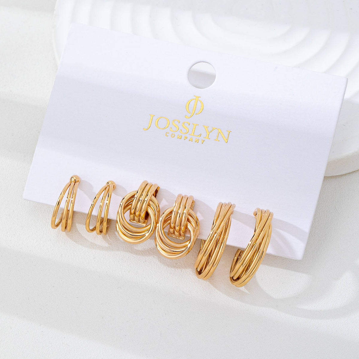 Gold Multi-Line Hoop Earring Set