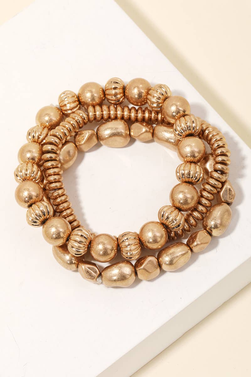 Set of 3 Gold Matte Beaded Stackable Bracelets