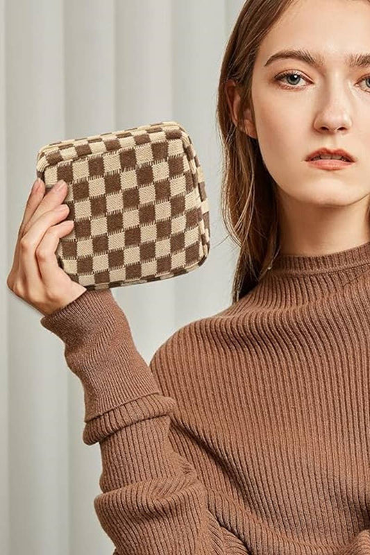 Mini Checkered Makeup Cosmetic Case