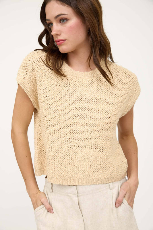 Ribbed Trim Crewneck Top