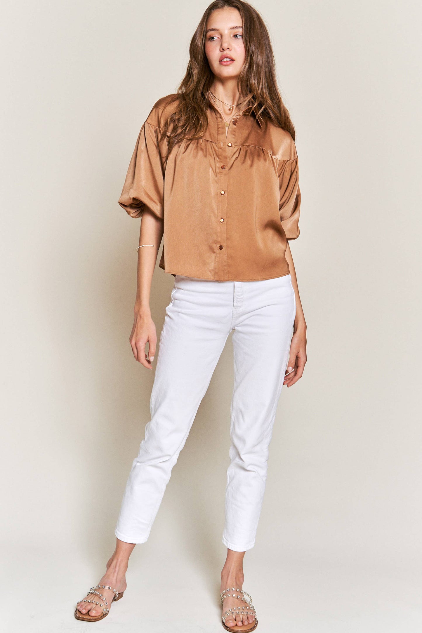 Button Down Silky Collar Top