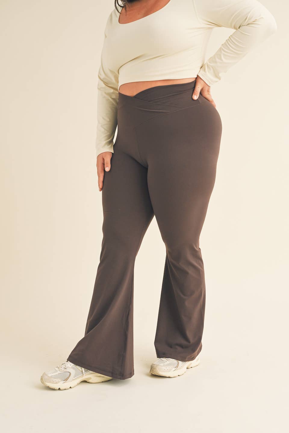 Plus Size Chocolate High Waist Crossover Flare Legging