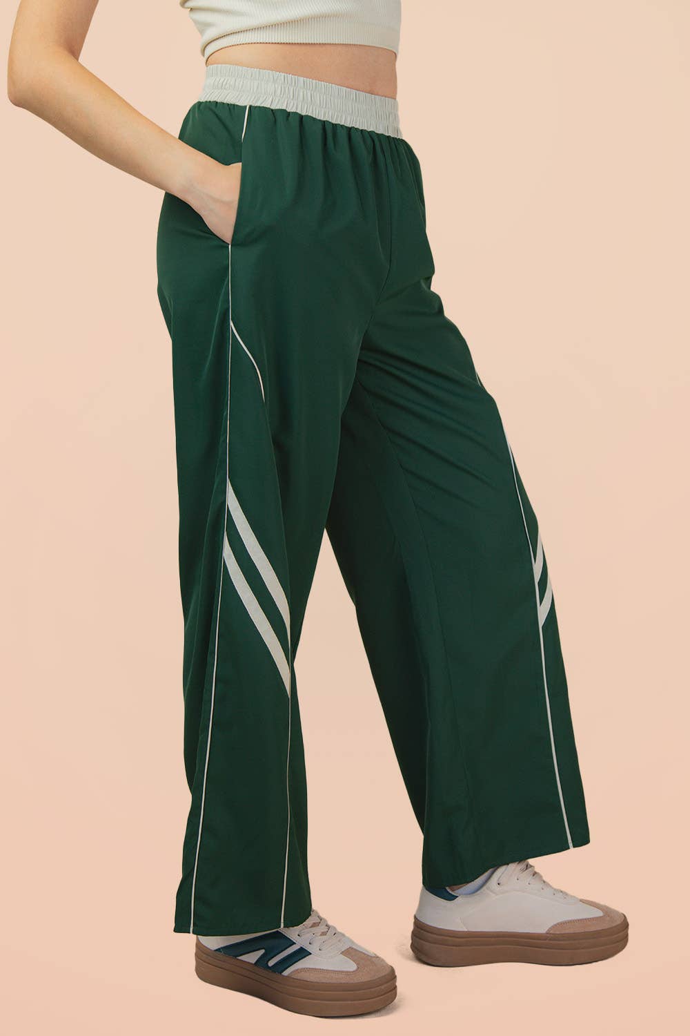 Hunter Wide Leg Forest Track Pants with Piping Detail