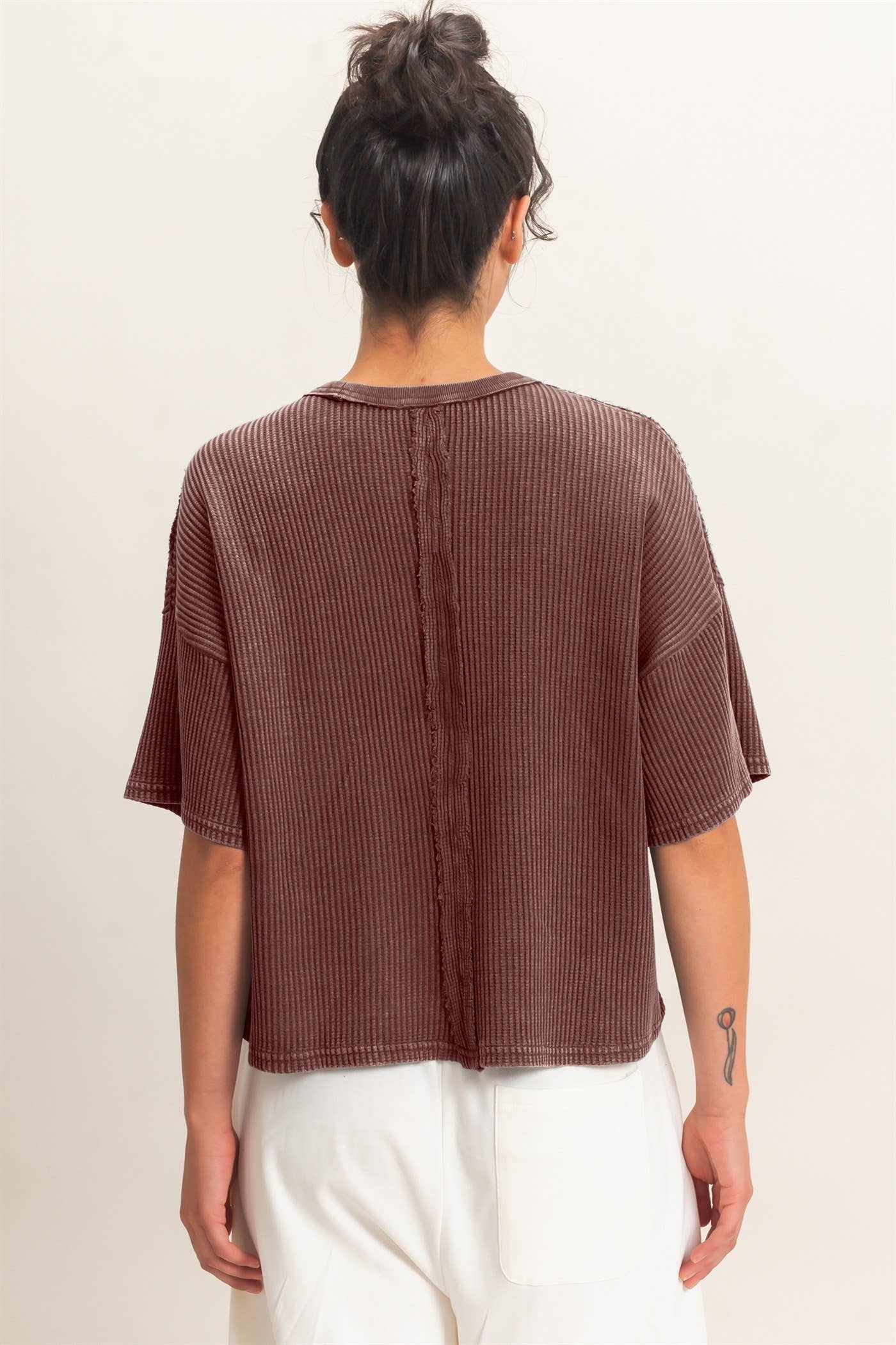 Mineral Wash Waffle Knit Pocket Top