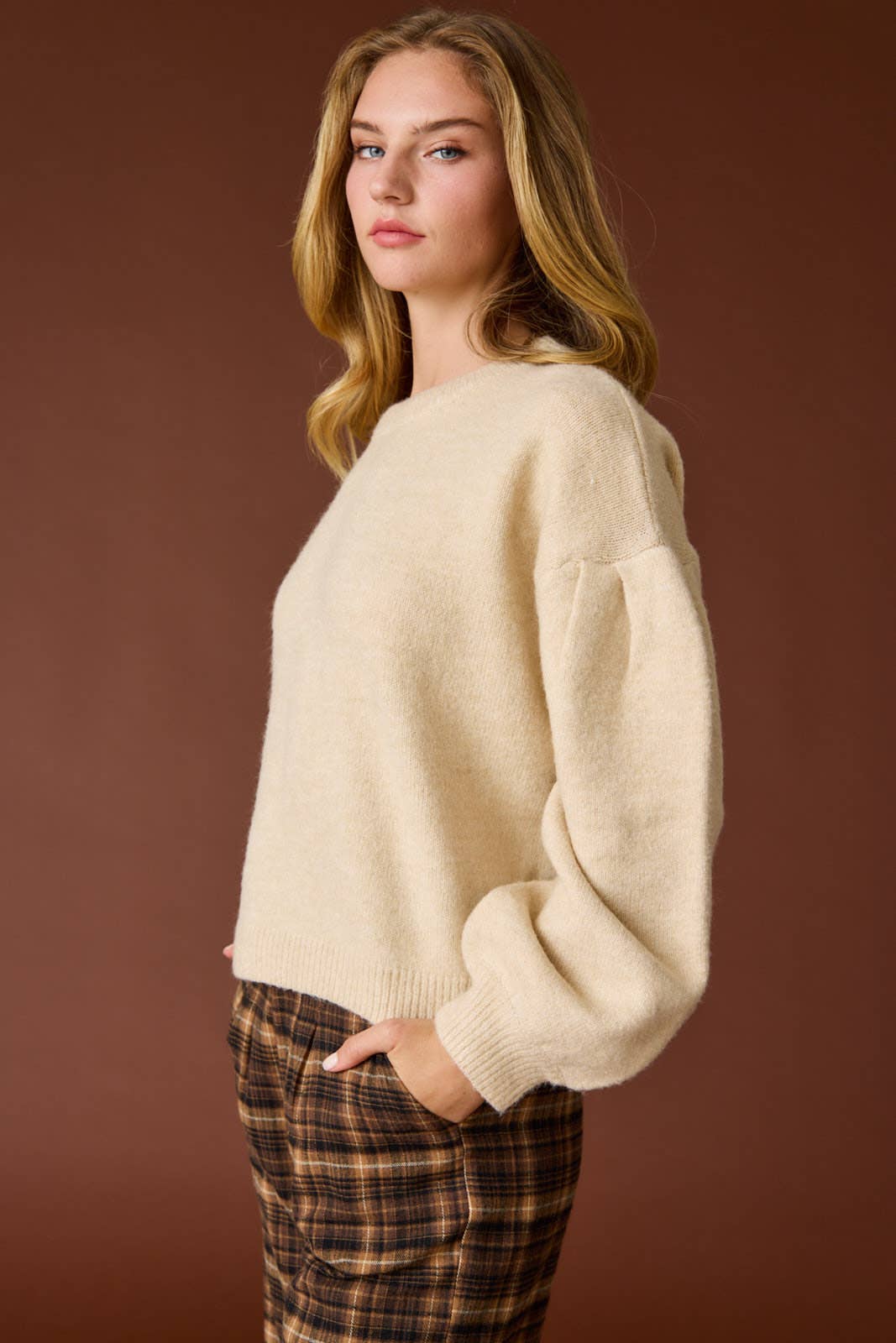 Leslie Long Sleeve Sweater w/ Pleated Sleeves