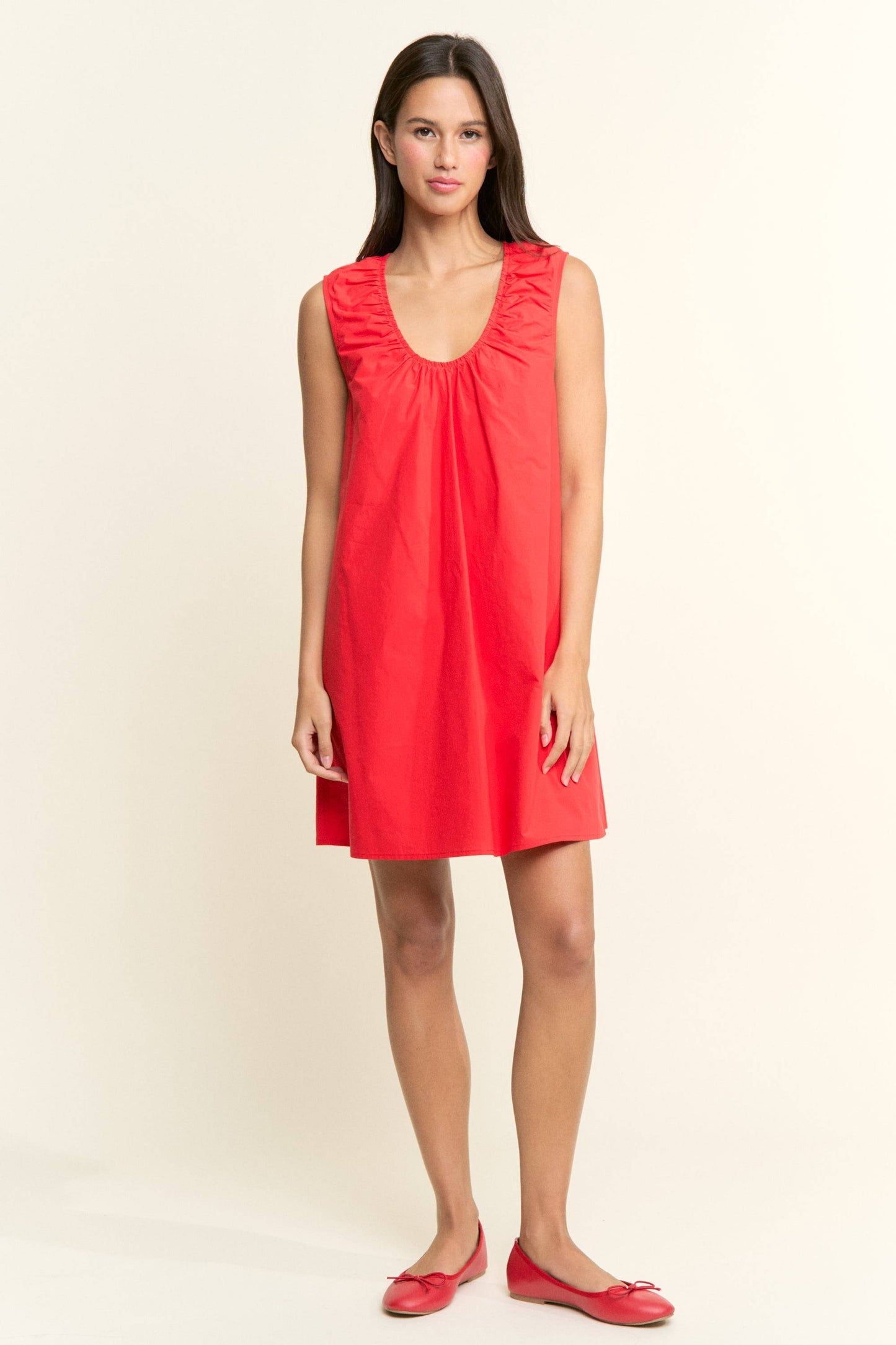 Red Scoop Neckline Flow Dress