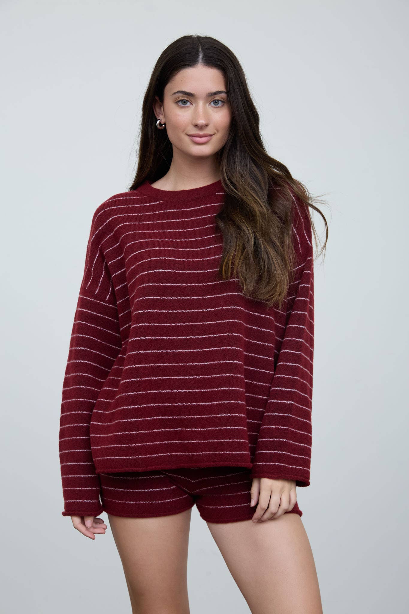 Burgundy Striped Crewneck Sweater