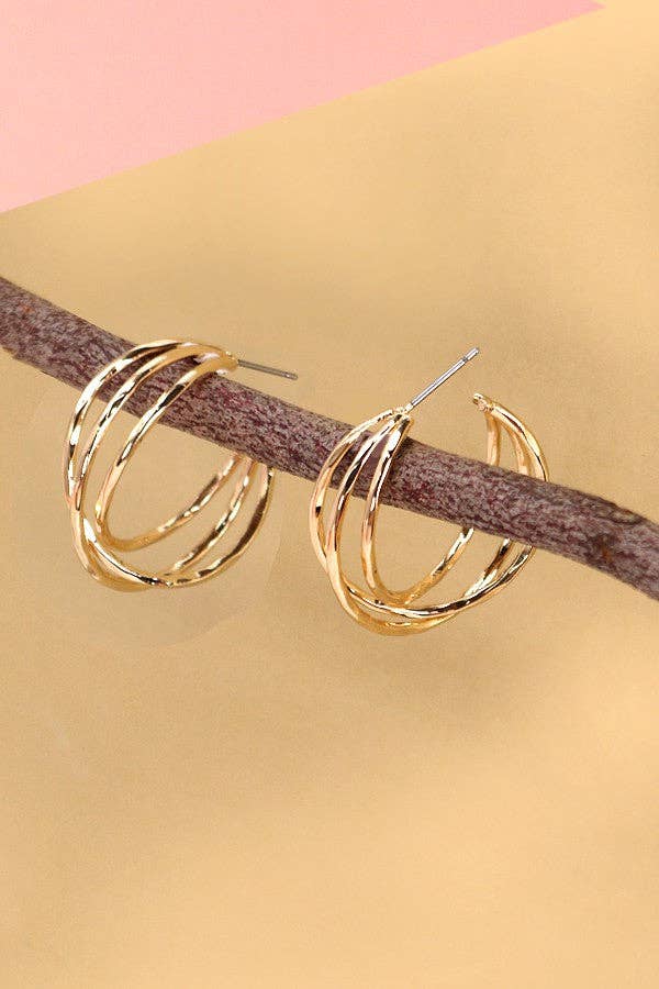 Gold Triple Intertwined Hoop Earrings