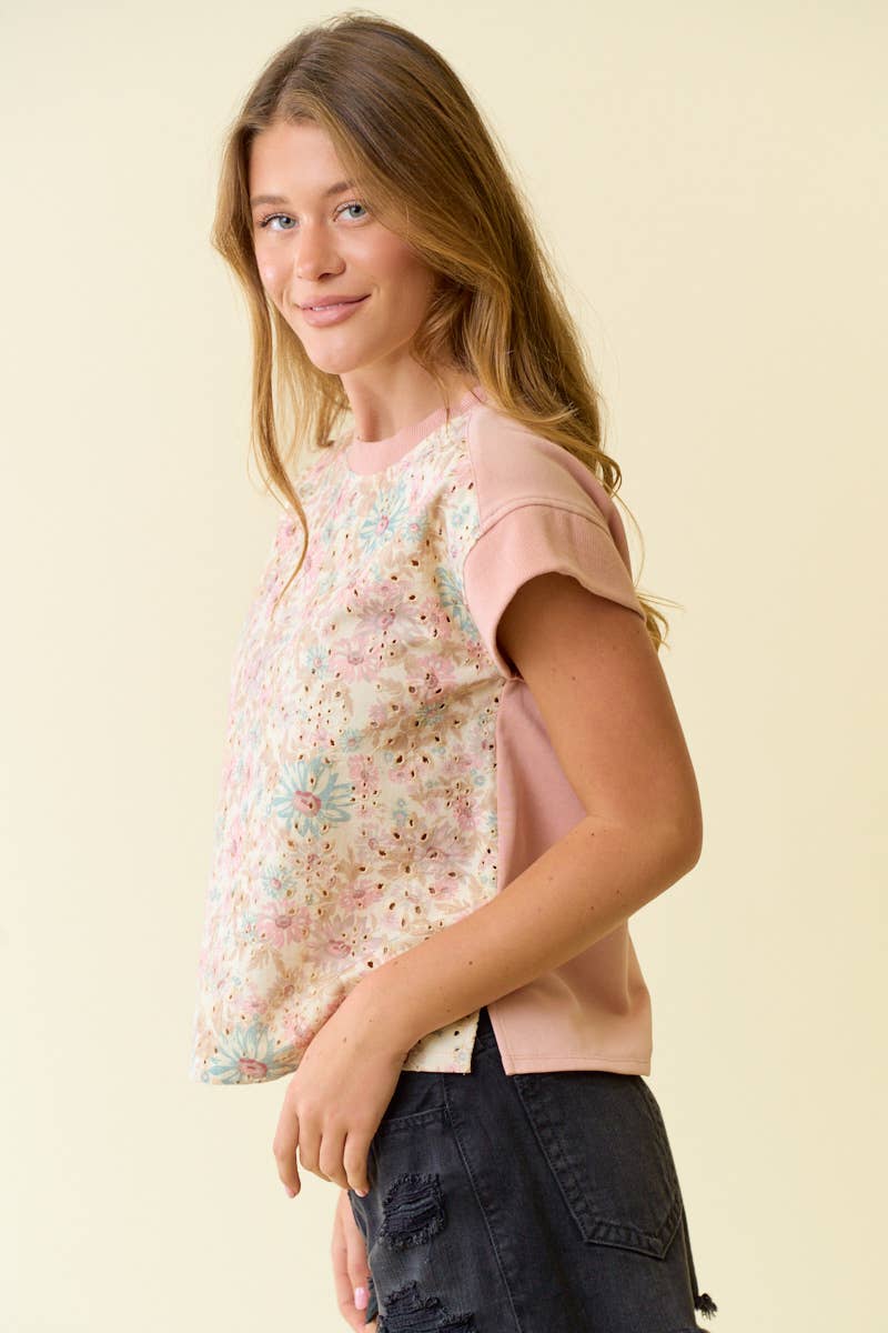 Floral Embroidered Butter Flower Print Top