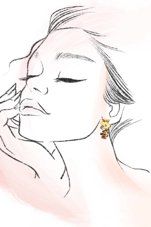 Flower Pattern Gold Hoop Earrings