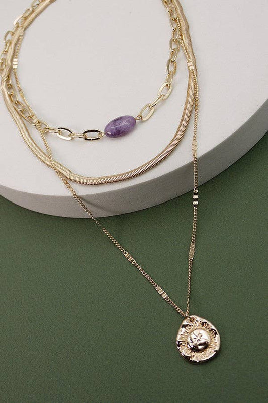 NATURAL STONE CHARM SNAKE CHAIN LAYER NECKLACE