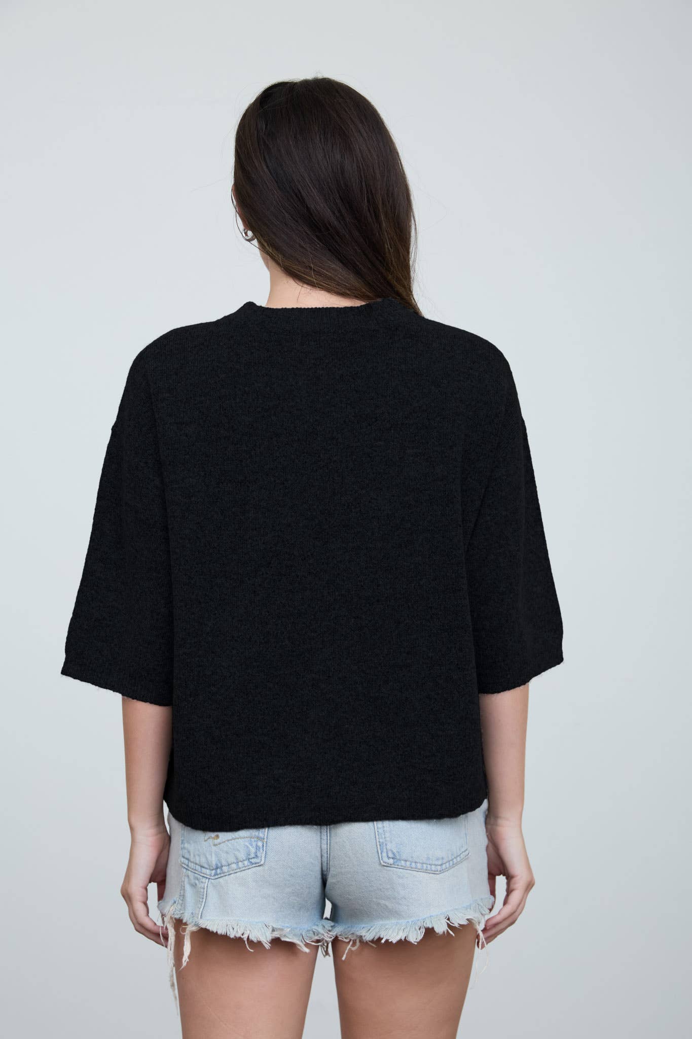 Heathered Black Crewneck Half Sleeve Top