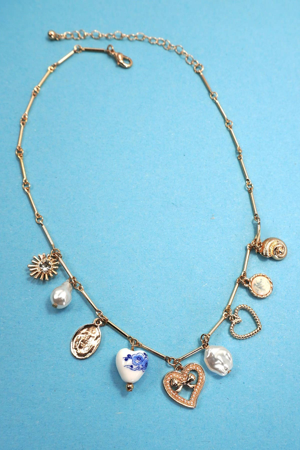 Gold Heart Pearl Charm Necklace