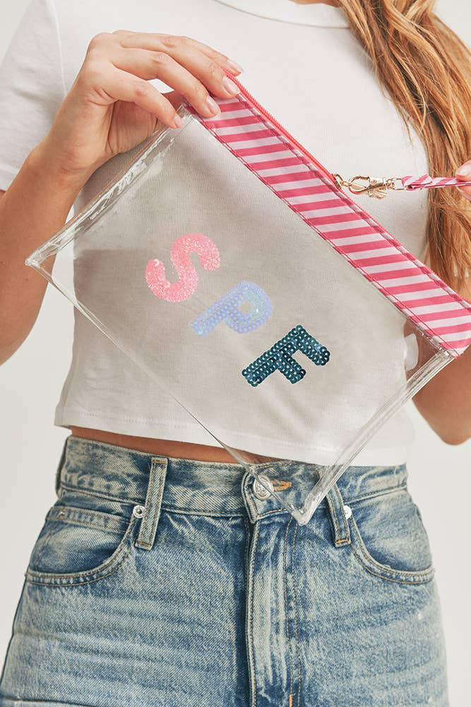 SPF Sequin Letter Clear Pouch