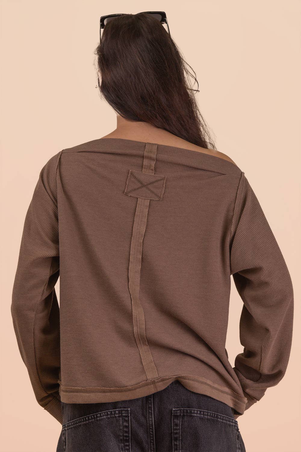 Mocha Side Shoulder Boat Neck Top