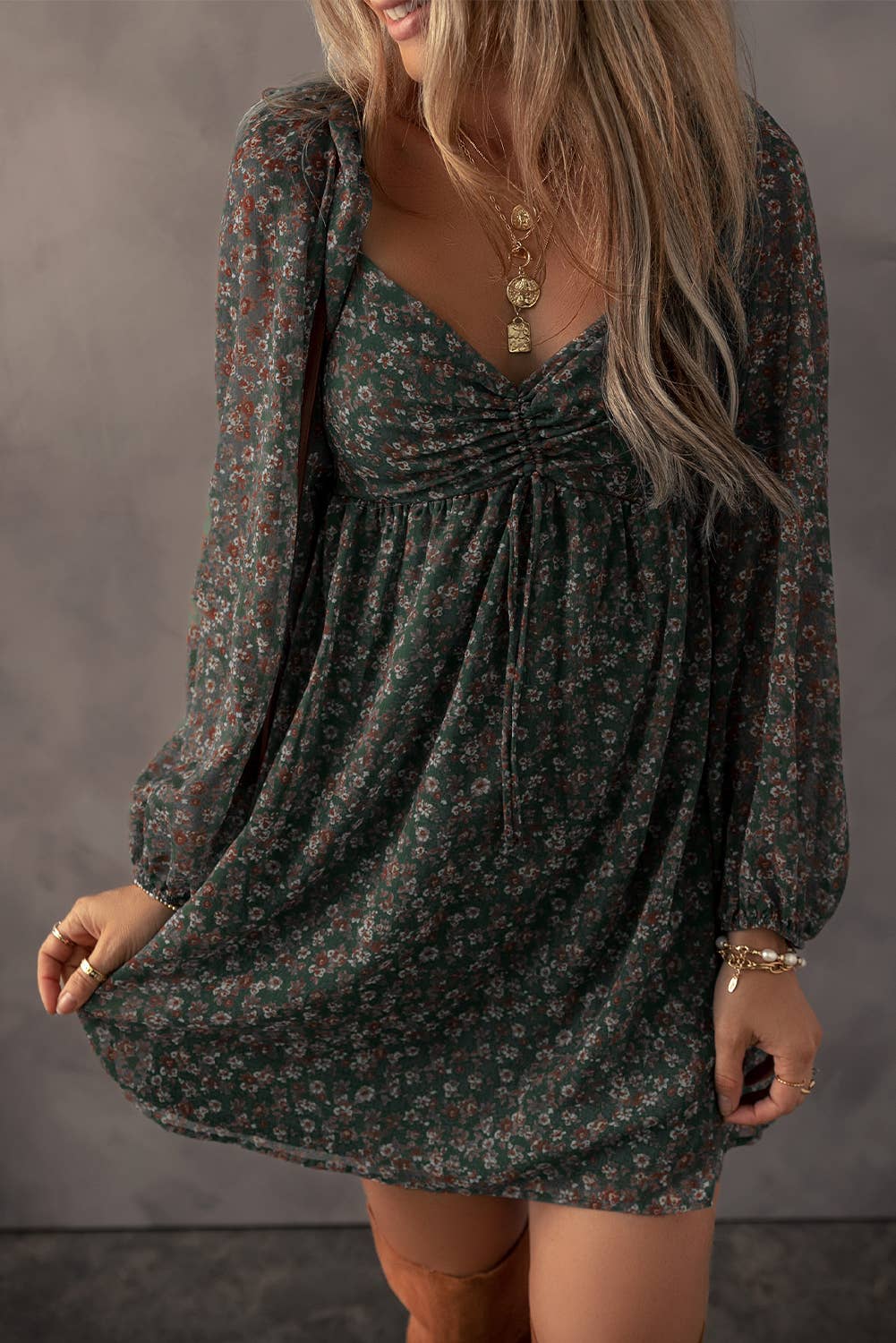 Floral Sweetheart Neck Dress