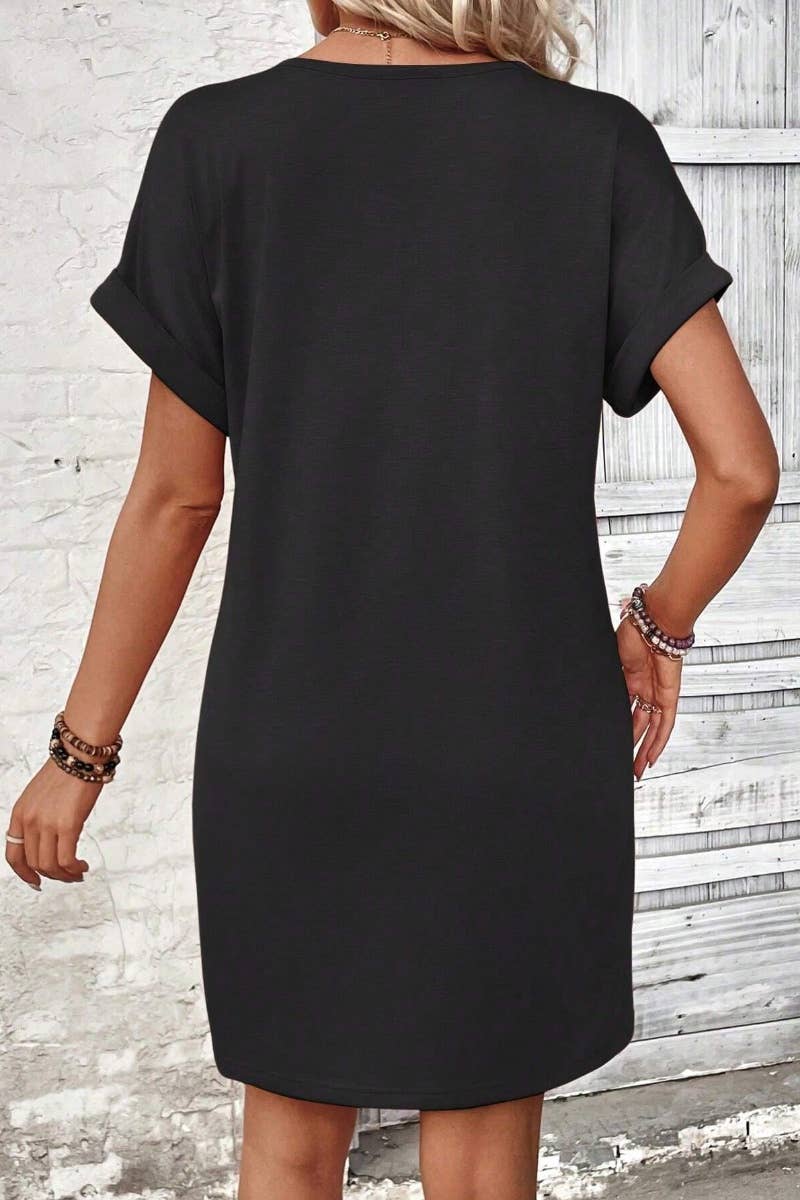 V-Neck Button Short Sleeve Dress
