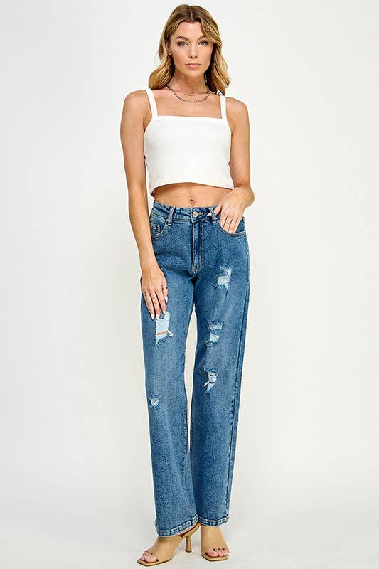 MEDIUM HIGH RISE STRETCH MOM JEANS