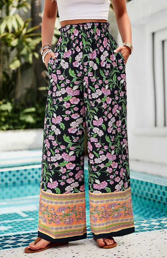 Floral Printed Loose High Waist Wide Leg Pant