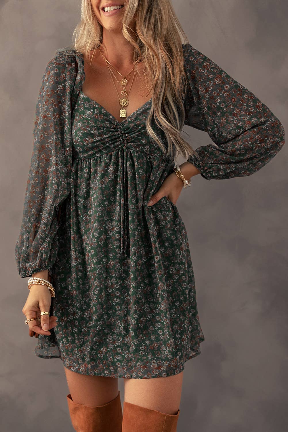 Floral Sweetheart Neck Dress