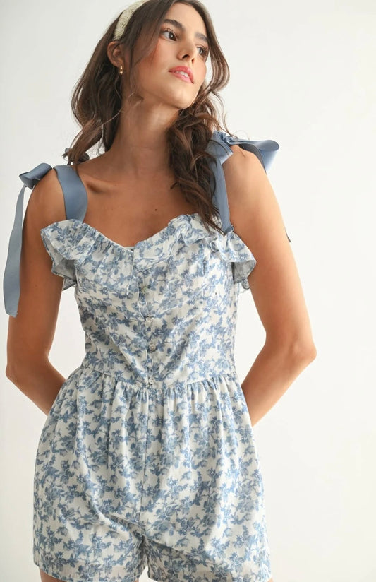 Camellia Floral Romper with Bow Straps