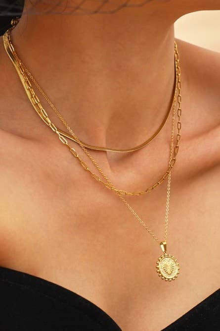 Layered Cross & Lock Charm Necklace