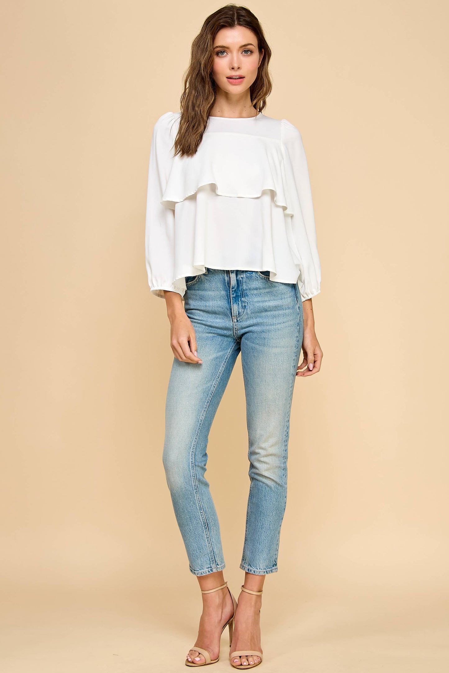 Tiered Ruffle Hem Round Neck Blouse