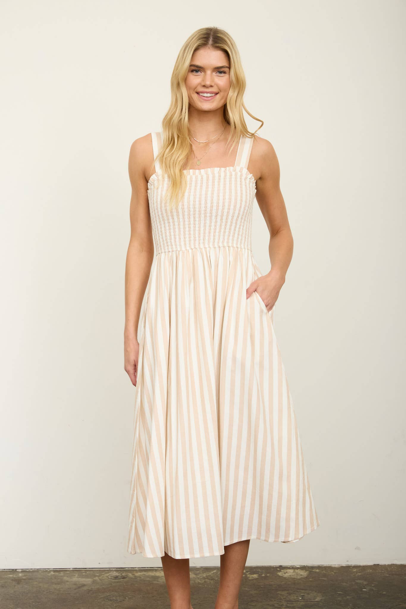 Khaki Nautical Stripe Maxi Dress