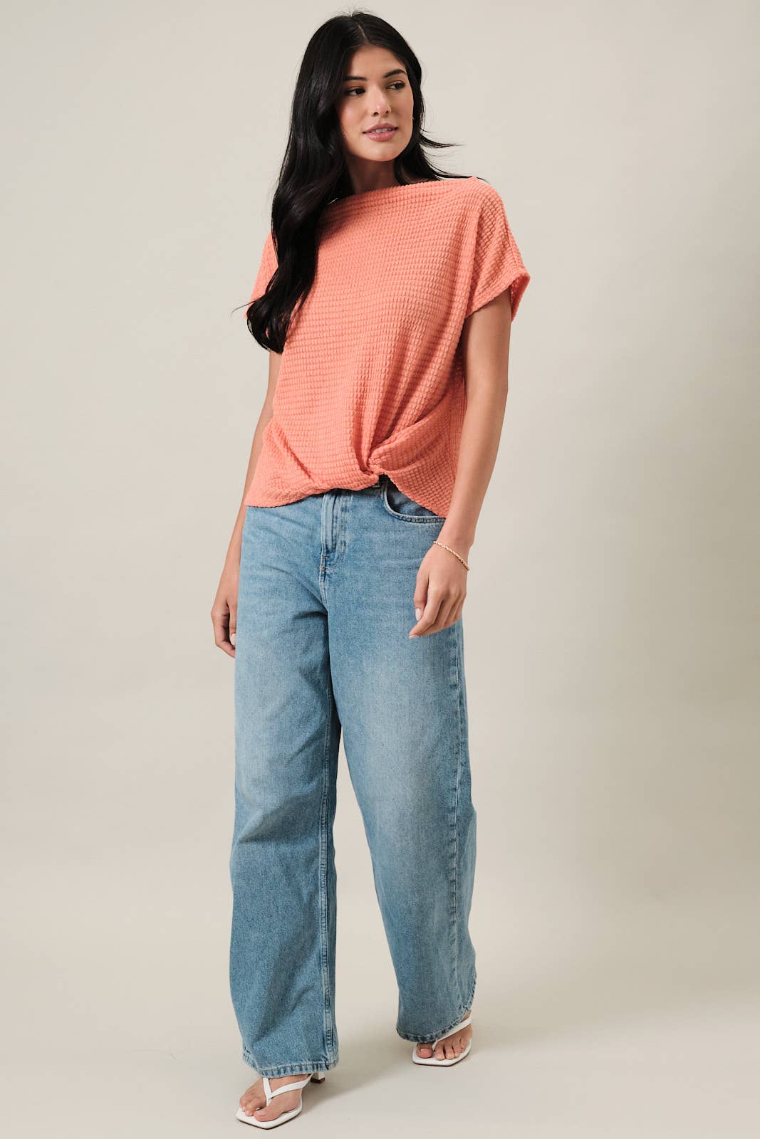 Peach Boat Neck Bottom Twist Top