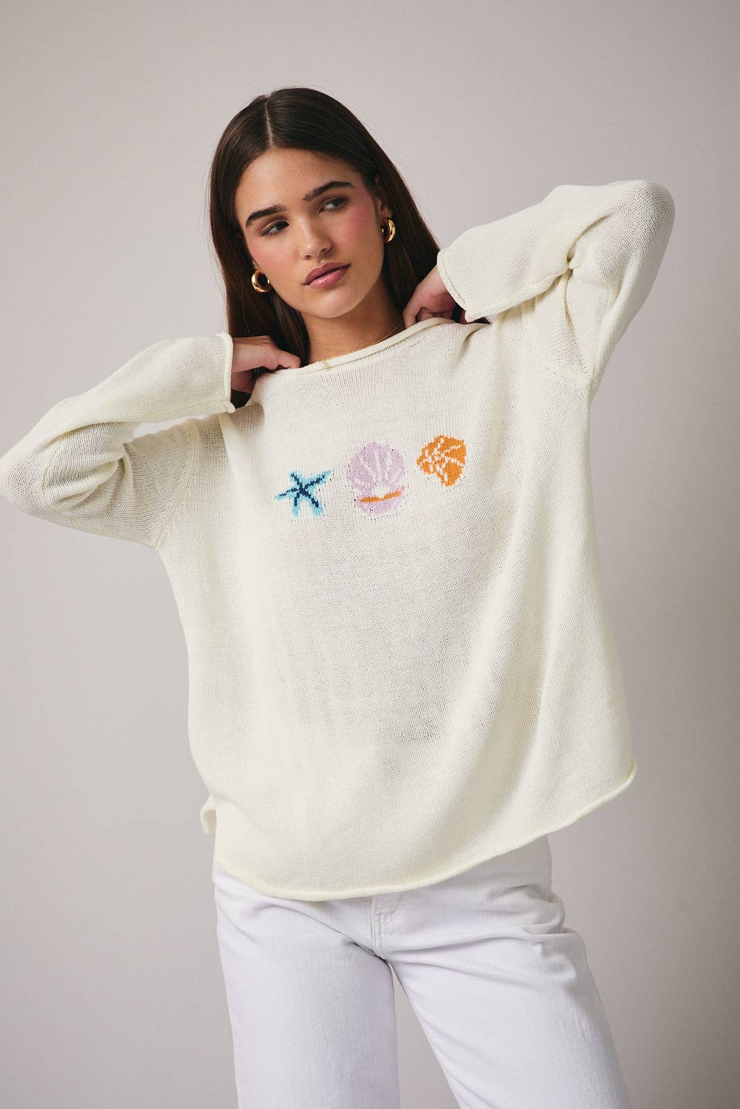 Cream Summer Sea Lightweight Beach Sweater