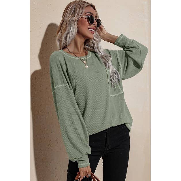 Sage Green Round Neck Long Sleeve Knit Top