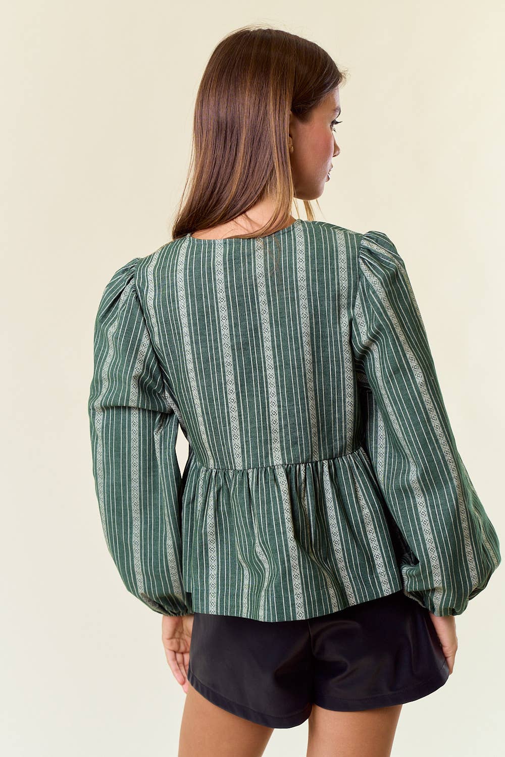 Corduroy Long Sleeve Bow Tie Front Peplum Blouse