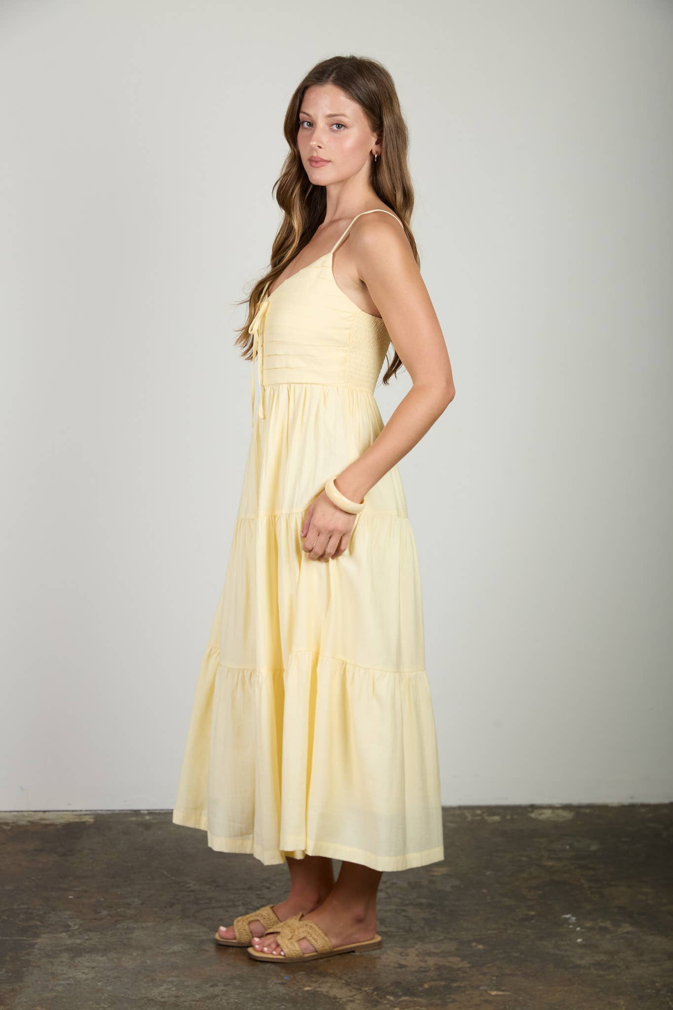 Butter Yellow Pleated Front Tie Mini Dress