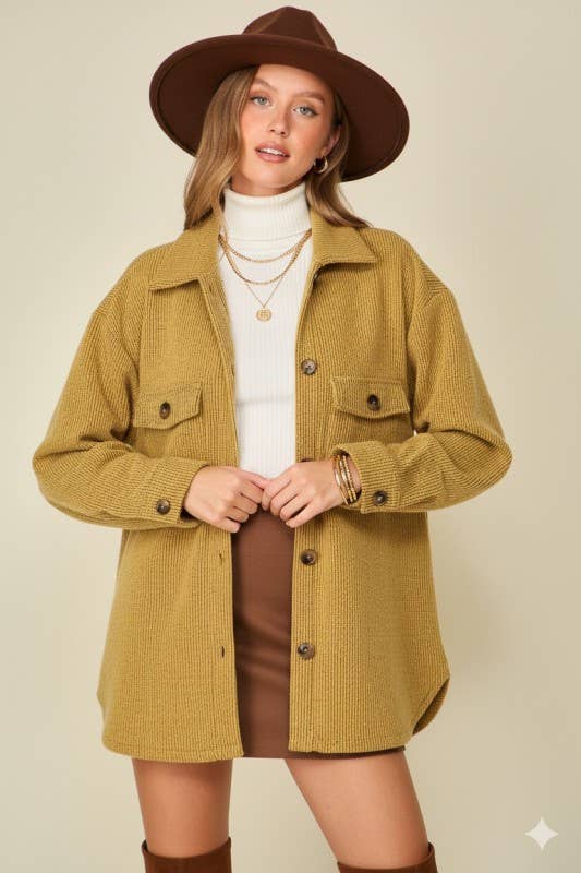 Long Sleeve Button Down Brushed Waffle Shacket