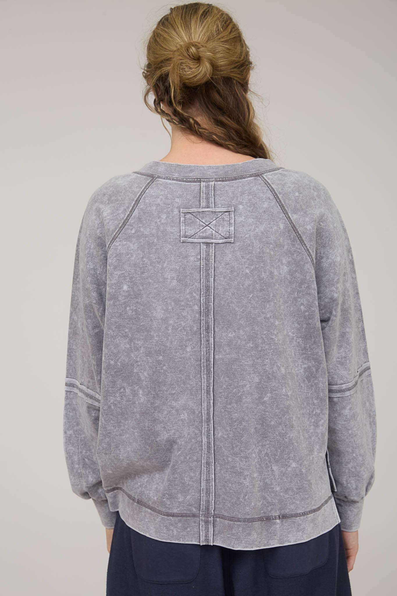 V-Neck Distressed Washed Long Sleeve Top