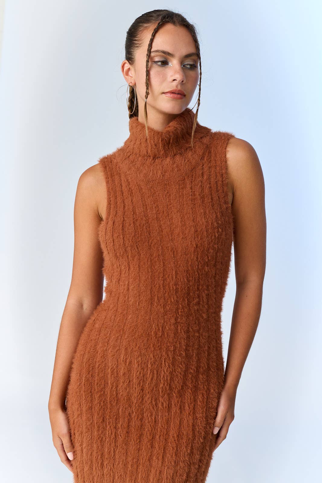 Vanessa Sleeveless Turtle Neck Ribbed Dress