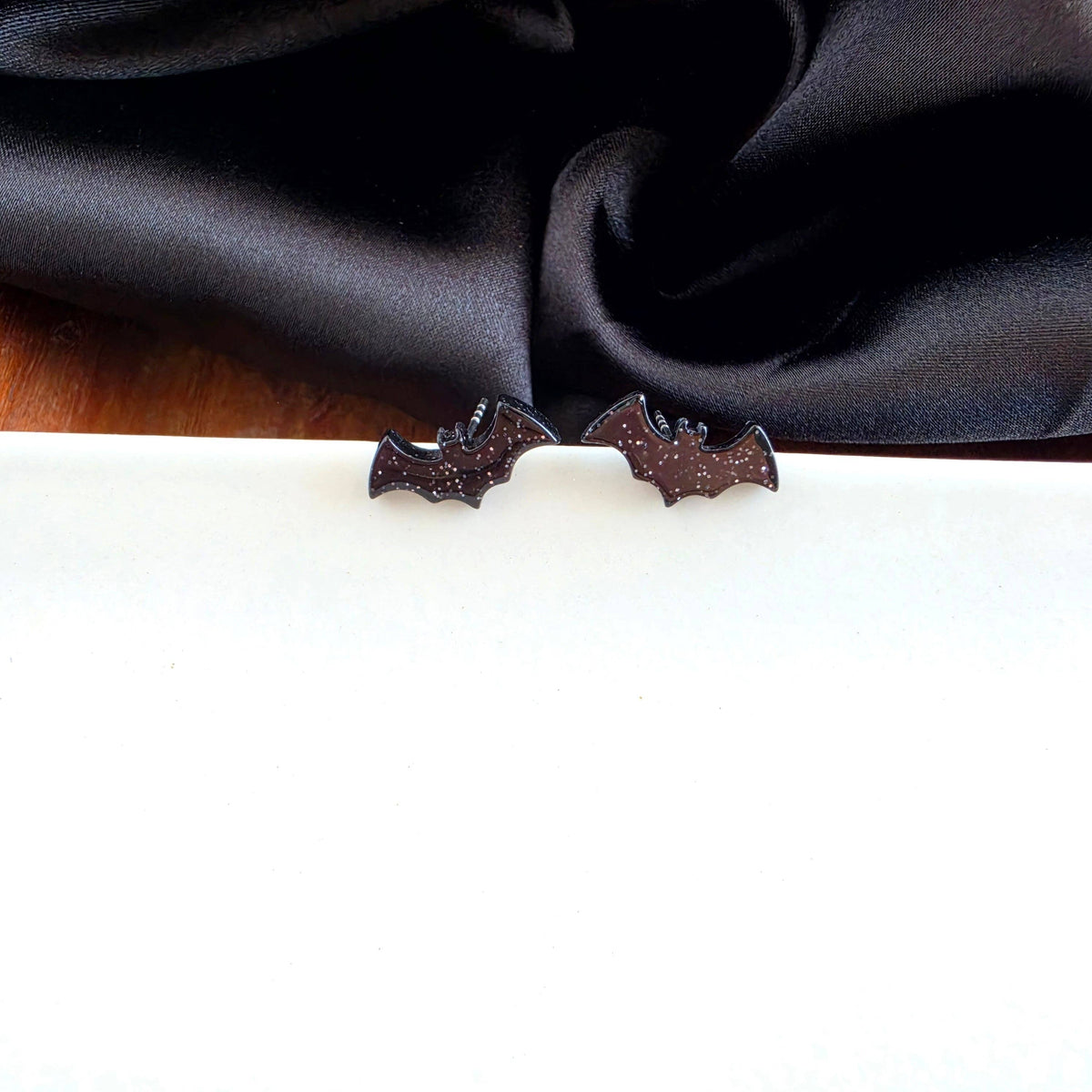 Black Glitter Bat Stud Earrings