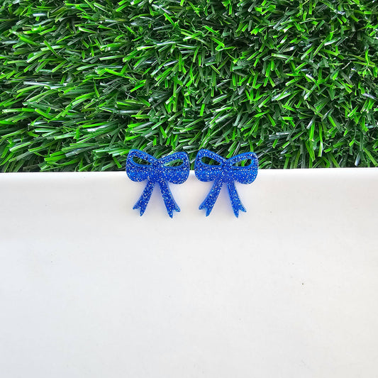 Blue Glitter Bow Studs