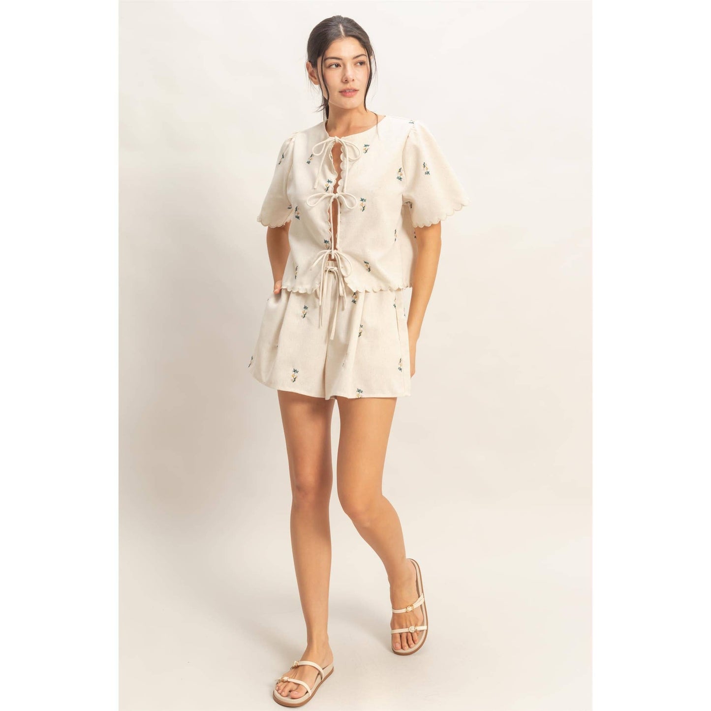 Embroidered Drawstring Shorts
