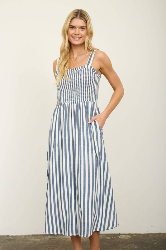 Nautical Stripe Linen Maxi Dress