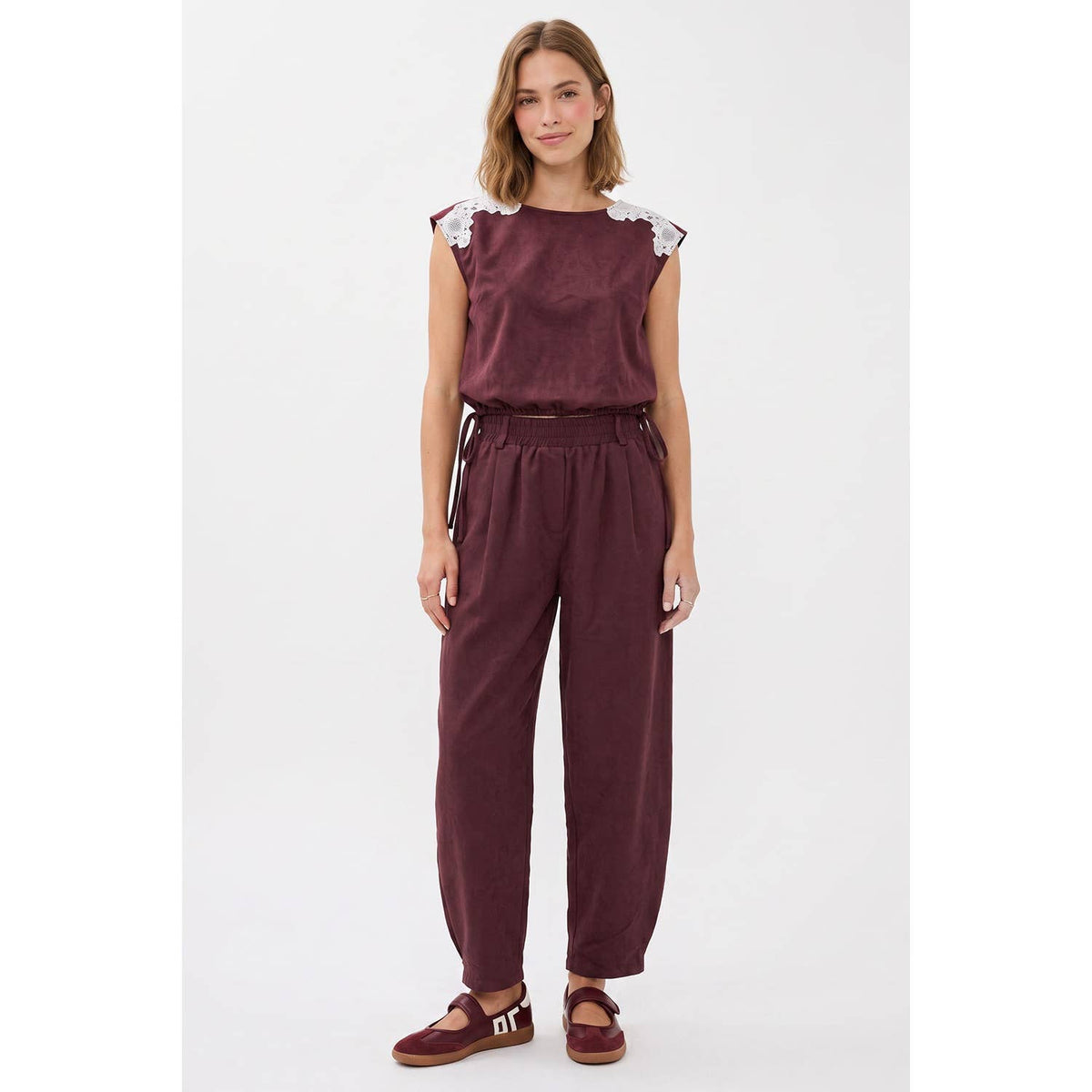 Wine Soft Matte Barrel Pants
