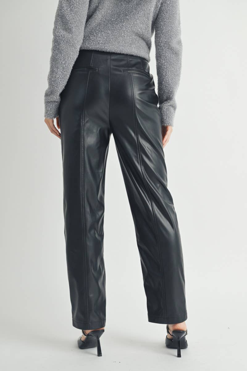Leather Straight Leg Utility Pocket Pants