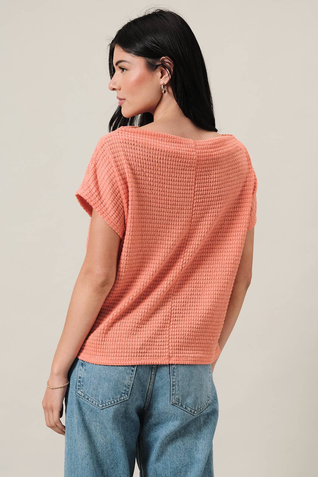 Peach Boat Neck Bottom Twist Top